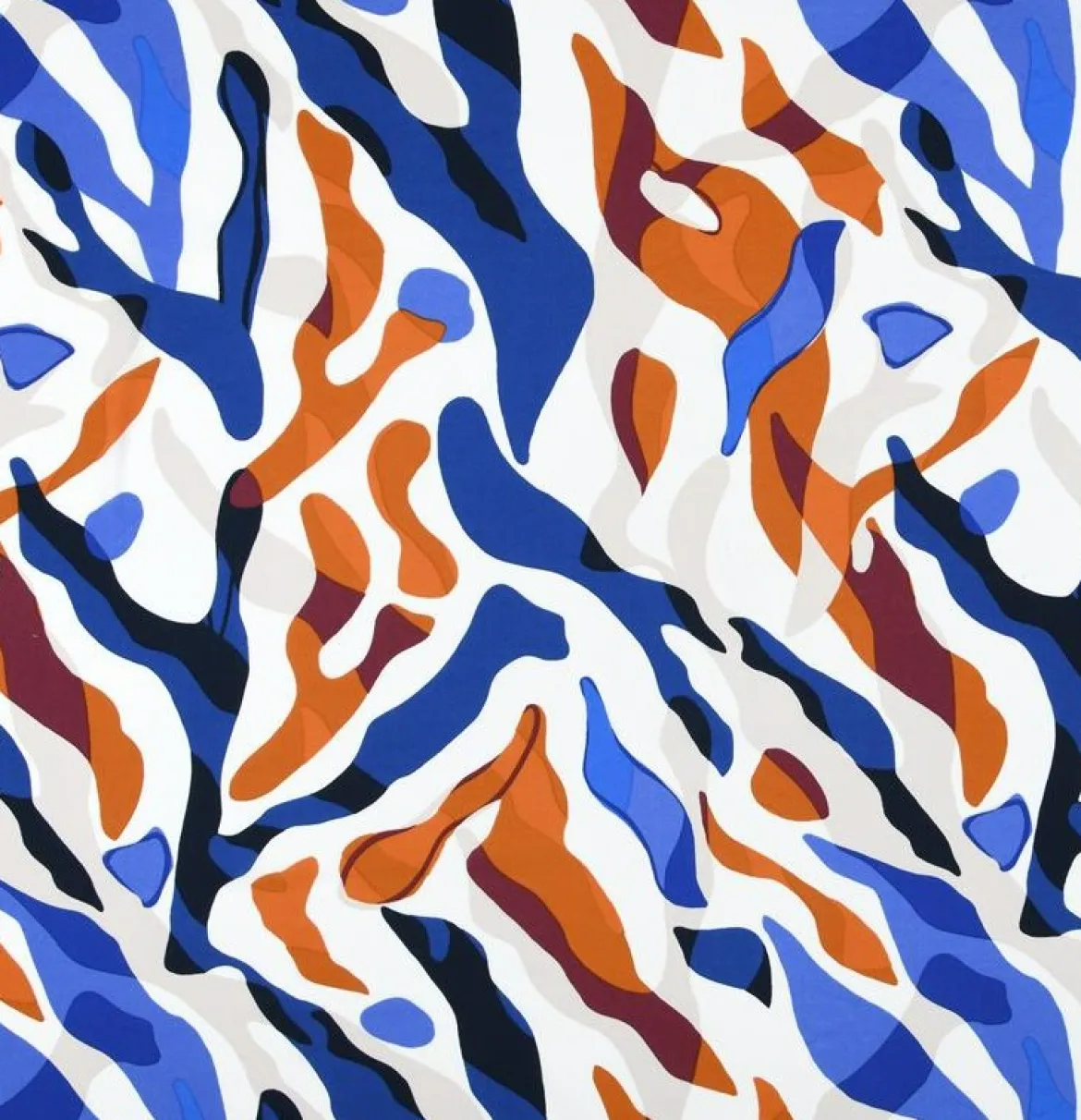 Viskose Stoff für Bekleidung Imany abstrakter Print weiß blau orange 1,50m Breite