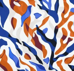 Viskose Stoff für Bekleidung Imany abstrakter Print weiß blau orange 1,50m Breite