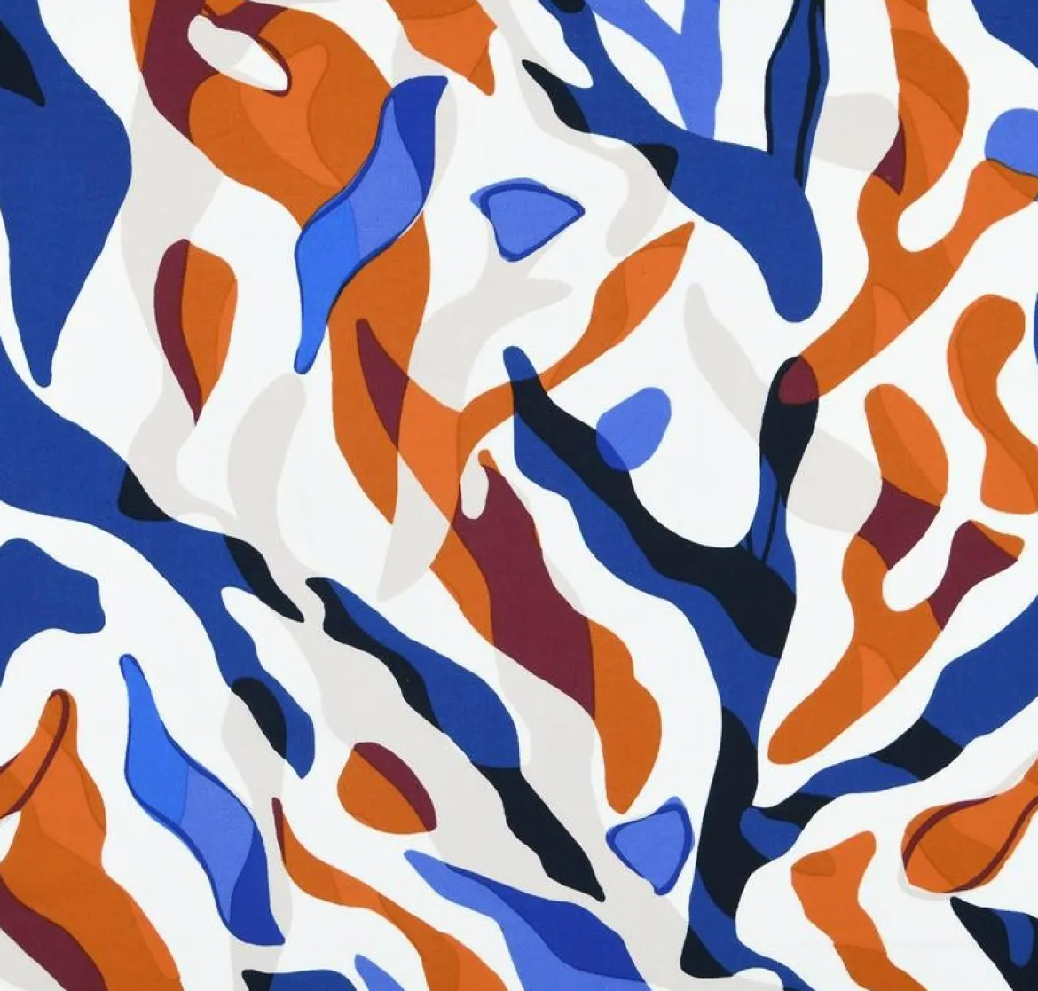 Viskose Stoff für Bekleidung Imany abstrakter Print weiß blau orange 1,50m Breite