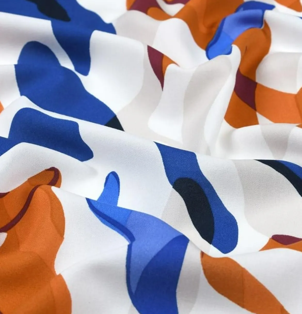 Viskose Stoff für Bekleidung Imany abstrakter Print weiß blau orange 1,50m Breite