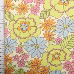 Viskose Stoff für Bekleidung Pastell Blüten grün gelb blau 140cm Stoffbreite