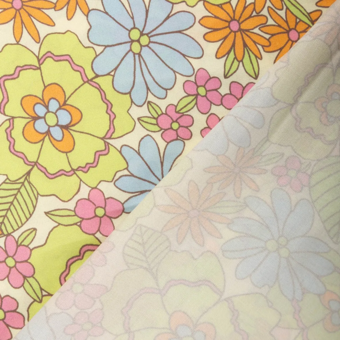 Viskose Stoff für Bekleidung Pastell Blüten grün gelb blau 140cm Stoffbreite