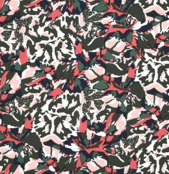 Viskose Stoff für Bekleidung Rox abstrakter Print khakigrün pink rosa 1,50m Breite