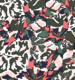 Viskose Stoff für Bekleidung Rox abstrakter Print khakigrün pink rosa 1,50m Breite