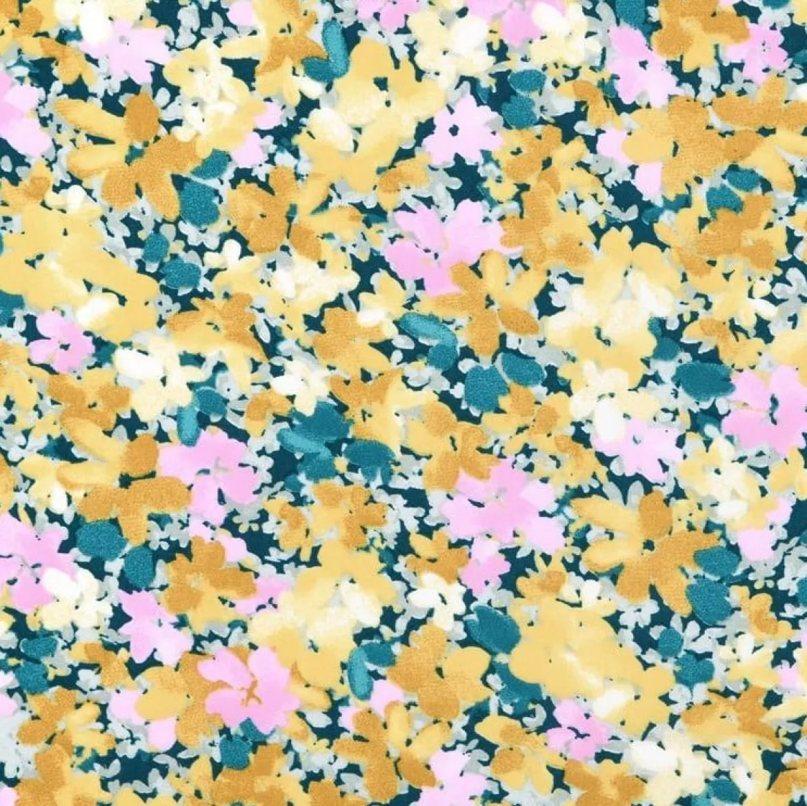Viskose Stoff für Bekleidung Talula Allover Blüten gelb rosa petrol 1,50m Breite
