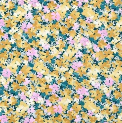 Viskose Stoff für Bekleidung Talula Allover Blüten gelb rosa petrol 1,50m Breite