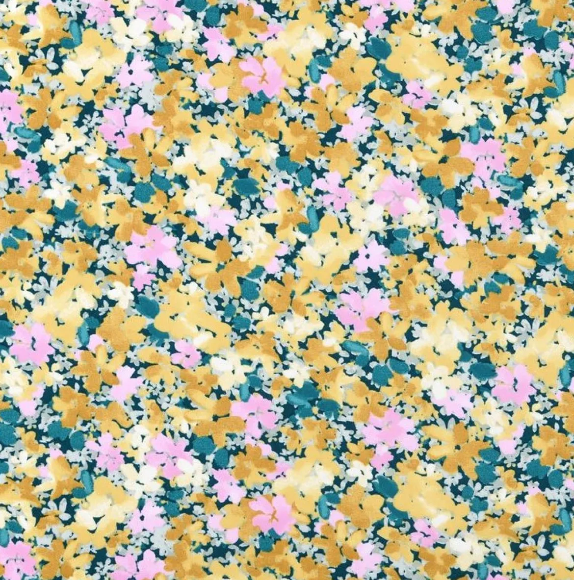 Viskose Stoff für Bekleidung Talula Allover Blüten gelb rosa petrol 1,50m Breite