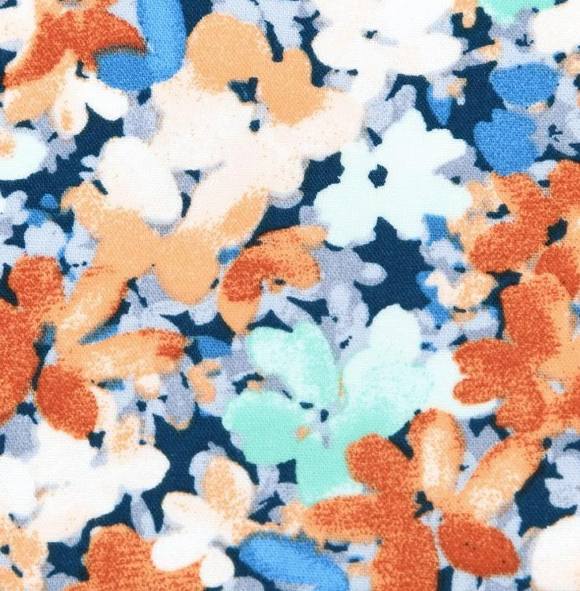 Viskose Stoff für Bekleidung Talula Allover Blüten blau orange 1,50m Breite