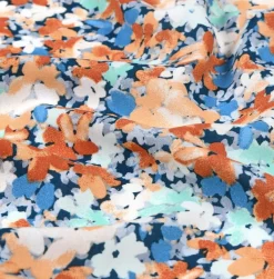 Viskose Stoff für Bekleidung Talula Allover Blüten blau orange 1,50m Breite