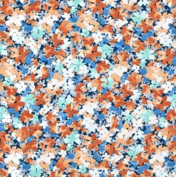 Viskose Stoff für Bekleidung Talula Allover Blüten blau orange 1,50m Breite
