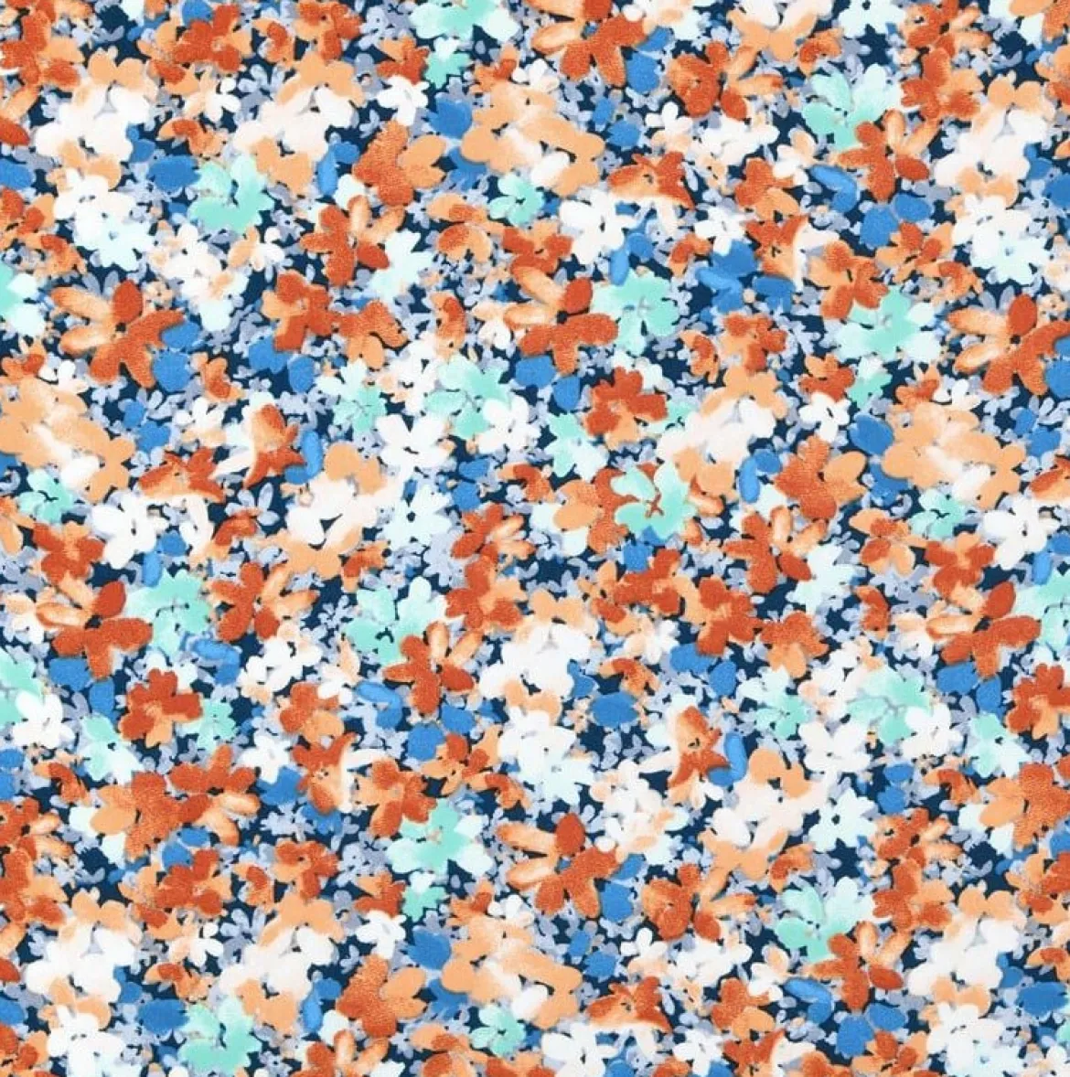 Viskose Stoff für Bekleidung Talula Allover Blüten blau orange 1,50m Breite