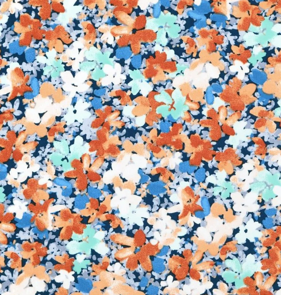 Viskose Stoff für Bekleidung Talula Allover Blüten blau orange 1,50m Breite