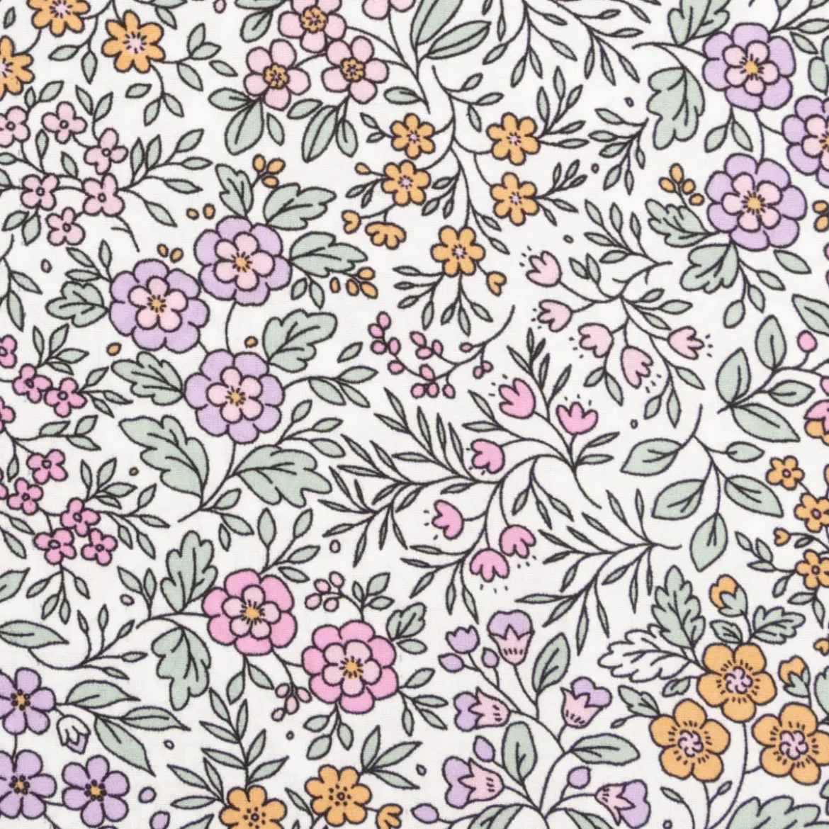 Viskose Stoff Lenzing EcoVero™ Blümchen ecru lila rosa gelb 140 cm Breite