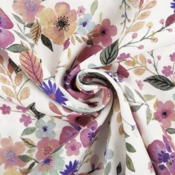 Viskose Stoff Lurex Digital Flowers weiß rosa gold 1,43m Breite