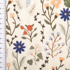 Viskose Stoff mit 42% Leinenanteil Blumen beige bunt 1,43cm Breite