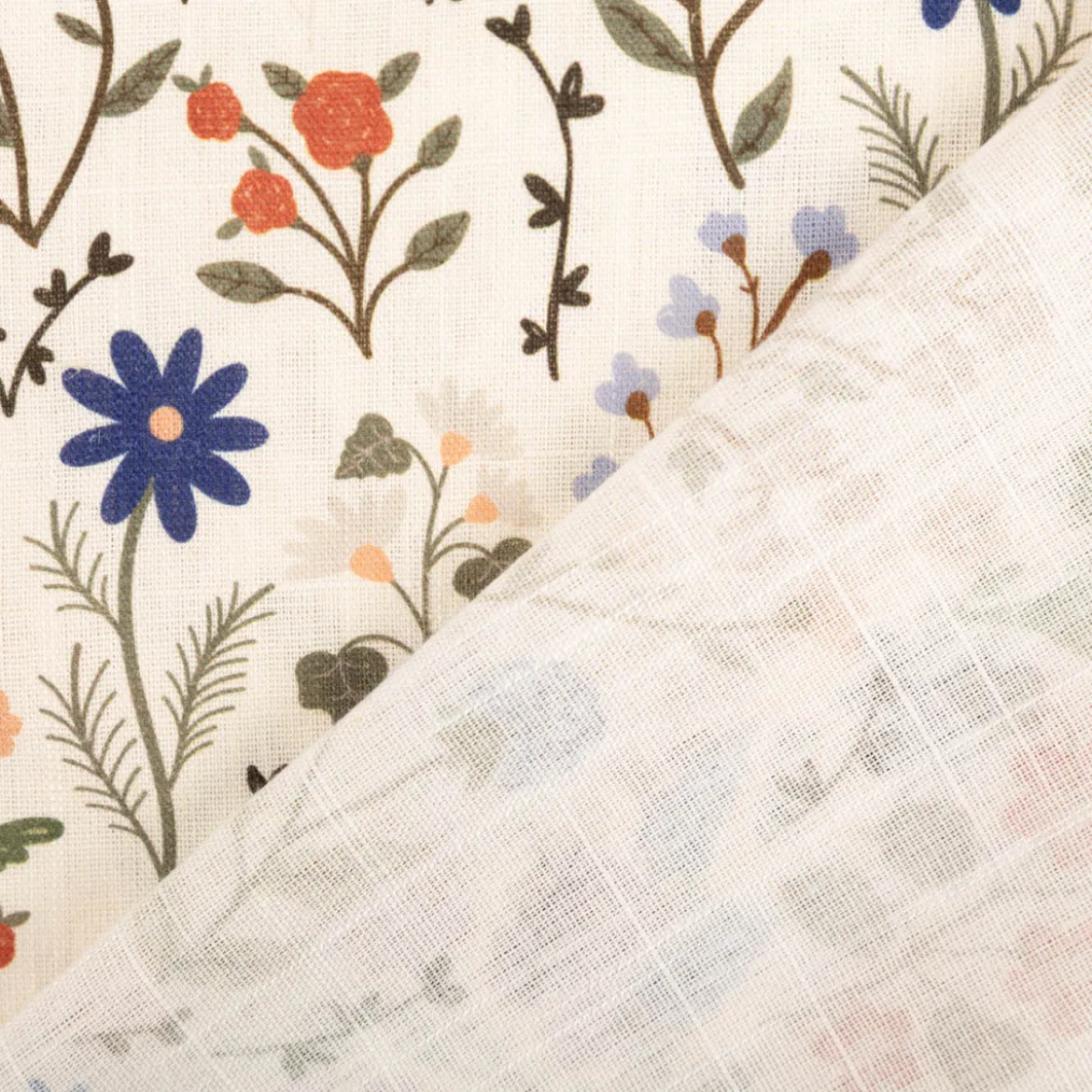 Viskose Stoff mit 42% Leinenanteil Blumen beige bunt 1,43cm Breite