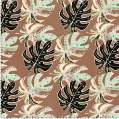 Viskose Stoff mit 30% Leinenanteil Monstera Blätter abstrakt braun mint 134cm Breite