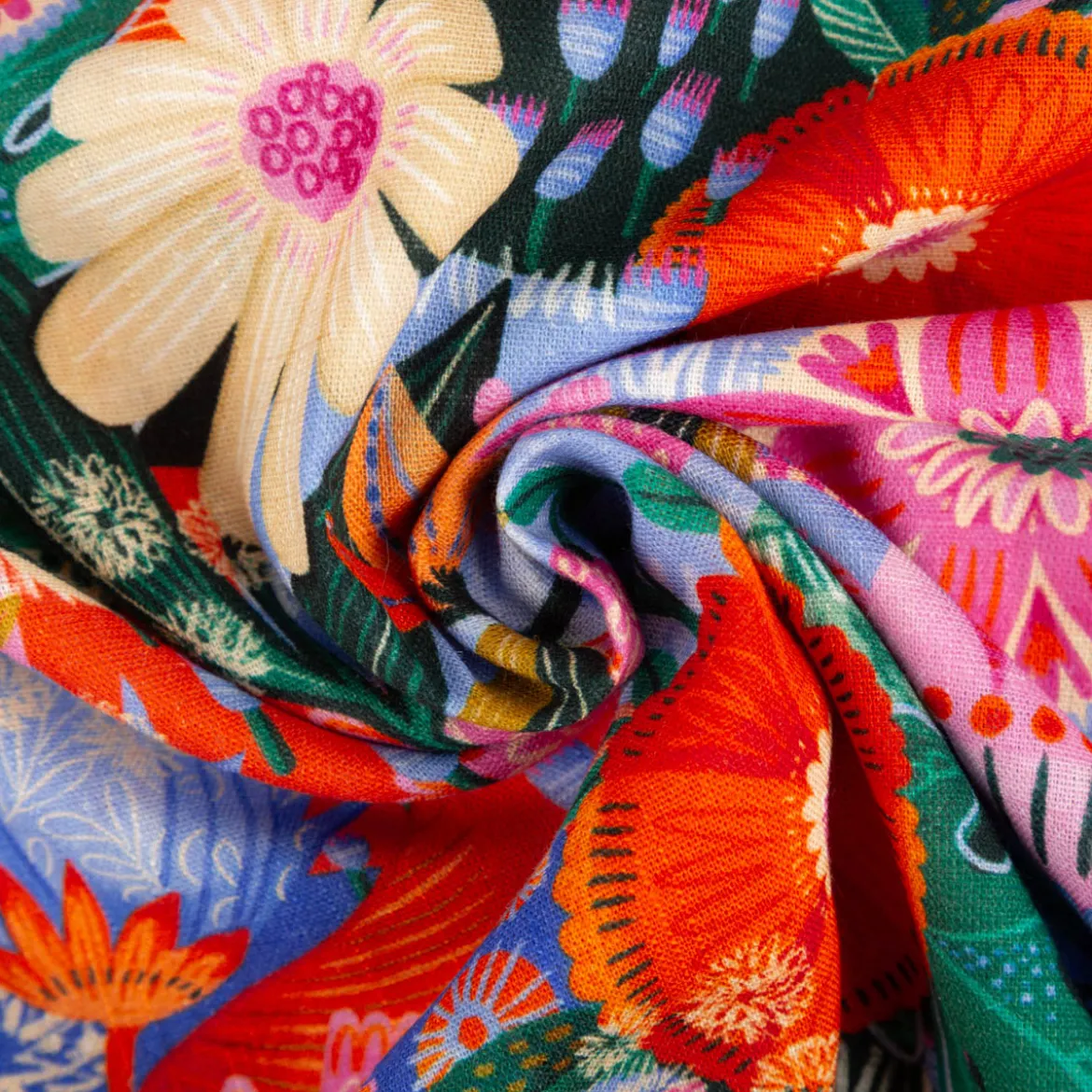 Viskose Stoff mit 42% Leinenanteil Blumen bunt 1,43cm Breite