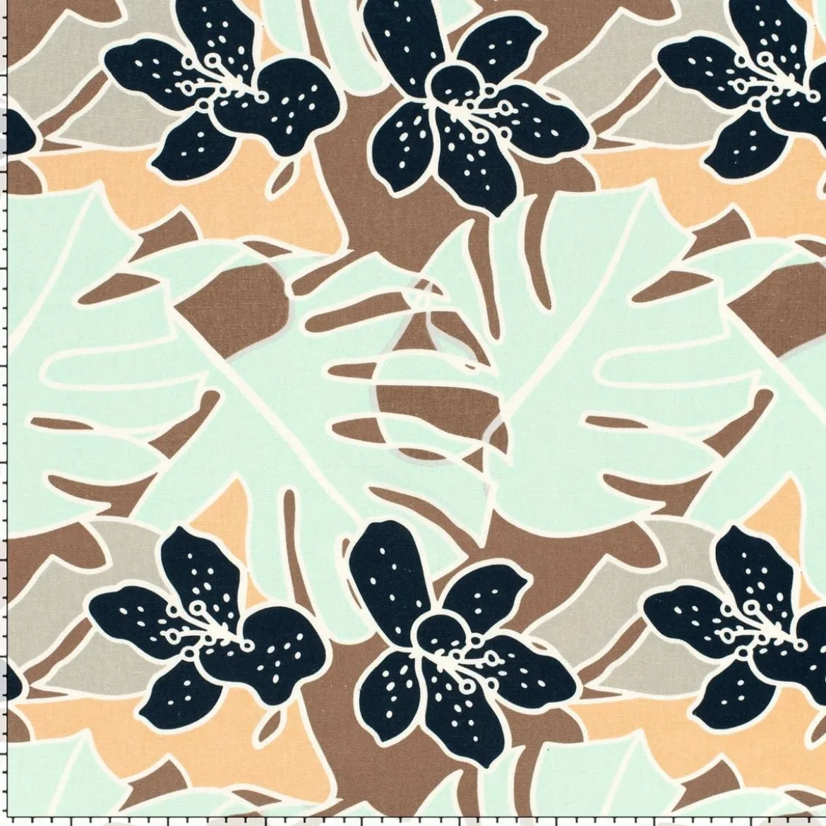 Viskose Stoff mit 30% Leinen Blumen Blätter abstrakt mint 134cm Breite