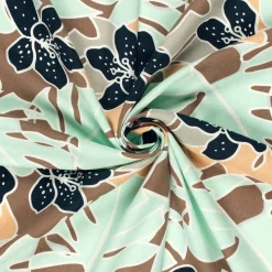 Viskose Stoff mit 30% Leinen Blumen Blätter abstrakt mint 134cm Breite