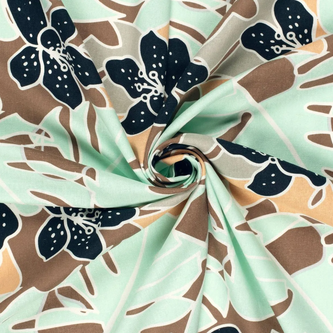 Viskose Stoff mit 30% Leinen Blumen Blätter abstrakt mint 134cm Breite