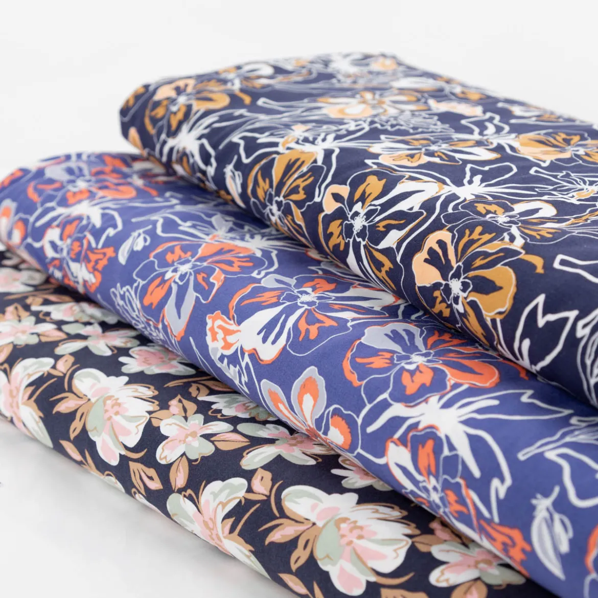 Viskose Stoff Popeline Blumen blau orange 145cm Breite