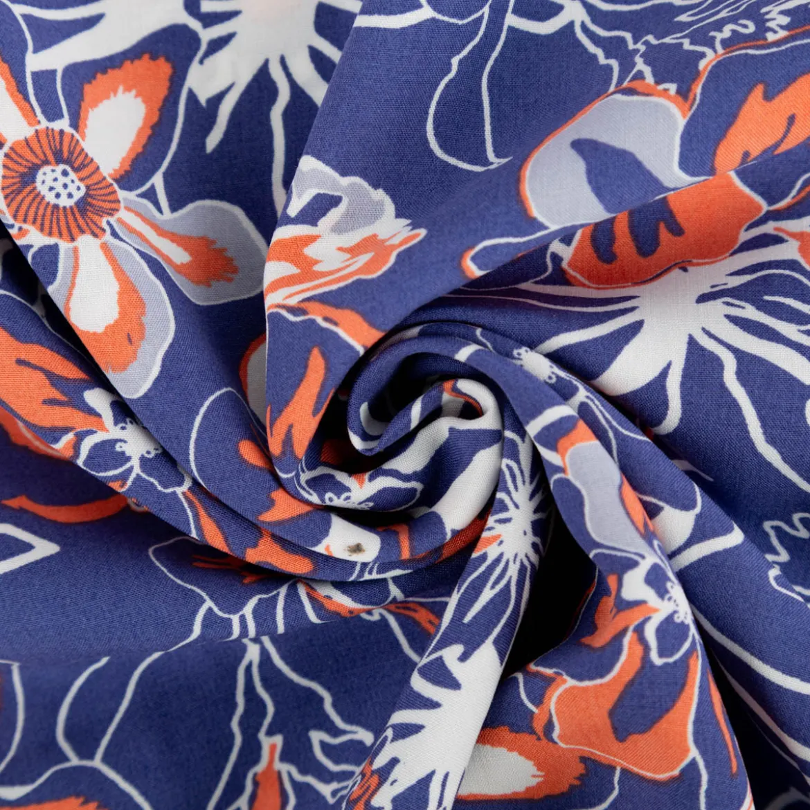 Viskose Stoff Popeline Blumen blau orange 145cm Breite