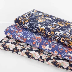 Viskose Stoff Popeline Blumen blau orange 145cm Breite