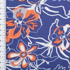 Viskose Stoff Popeline Blumen blau orange 145cm Breite