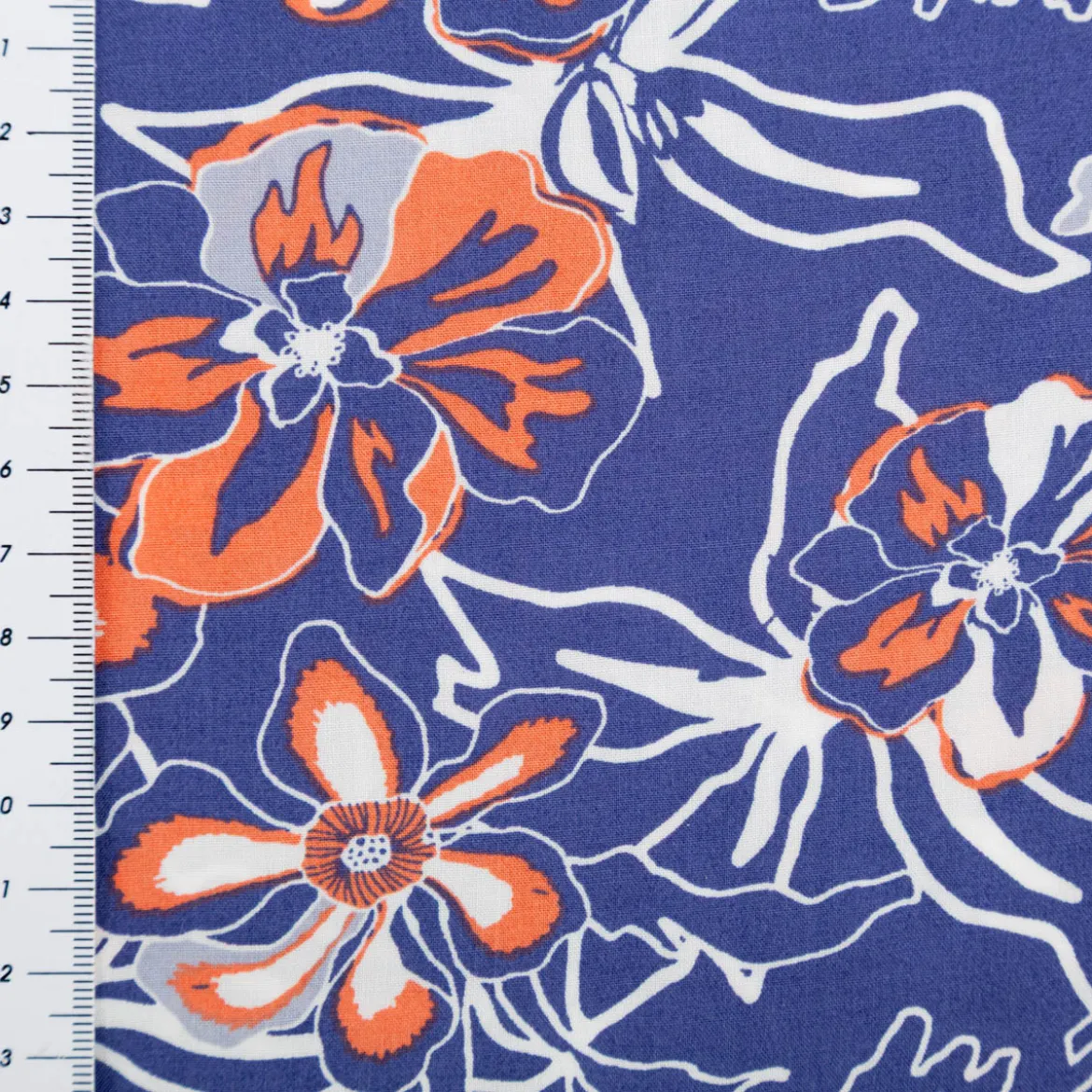 Viskose Stoff Popeline Blumen blau orange 145cm Breite