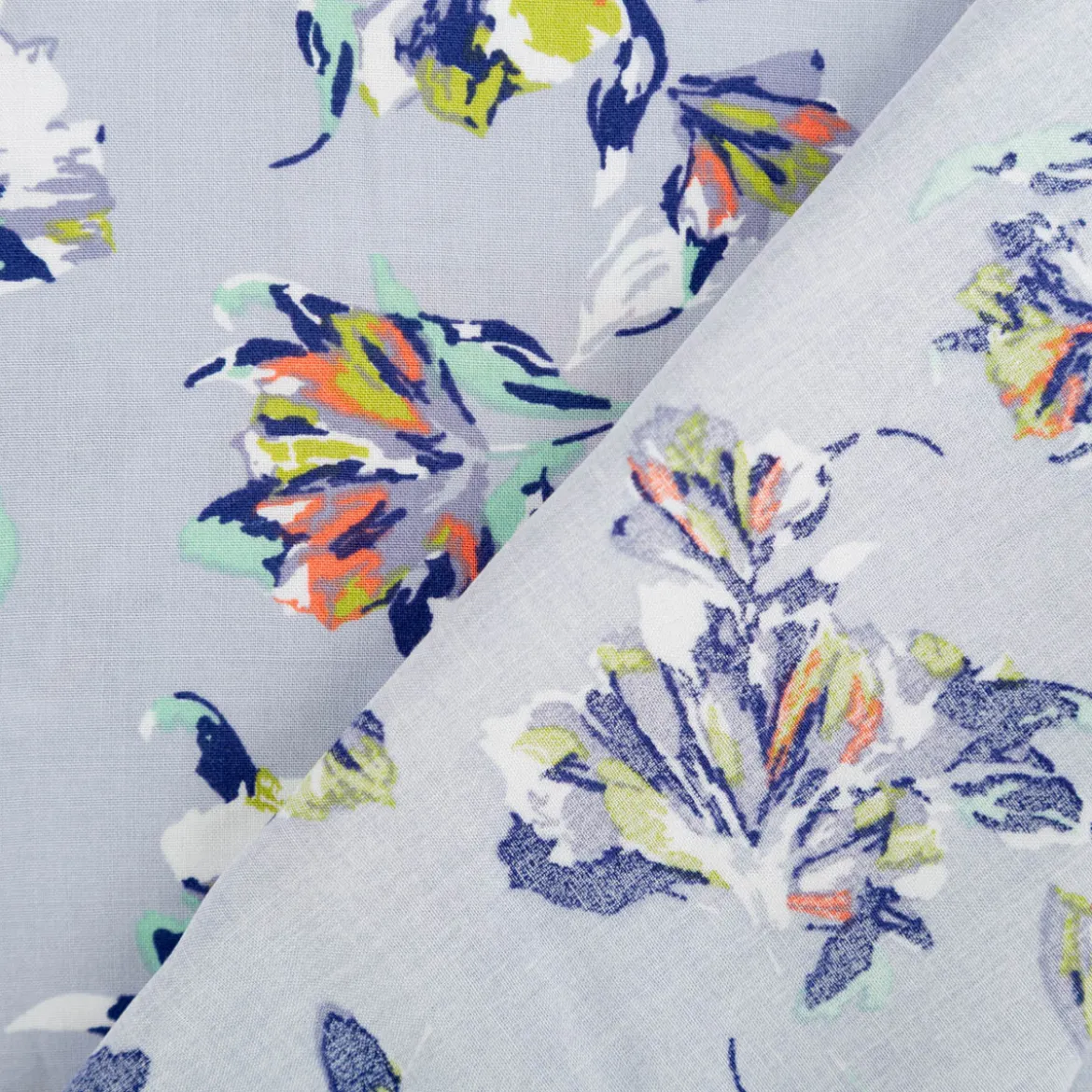 Viskose Stoff Popeline Blumen hellblau 145cm Breite