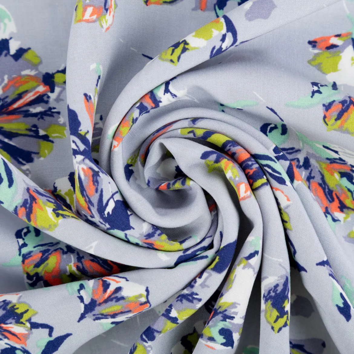 Viskose Stoff Popeline Blumen hellblau 145cm Breite