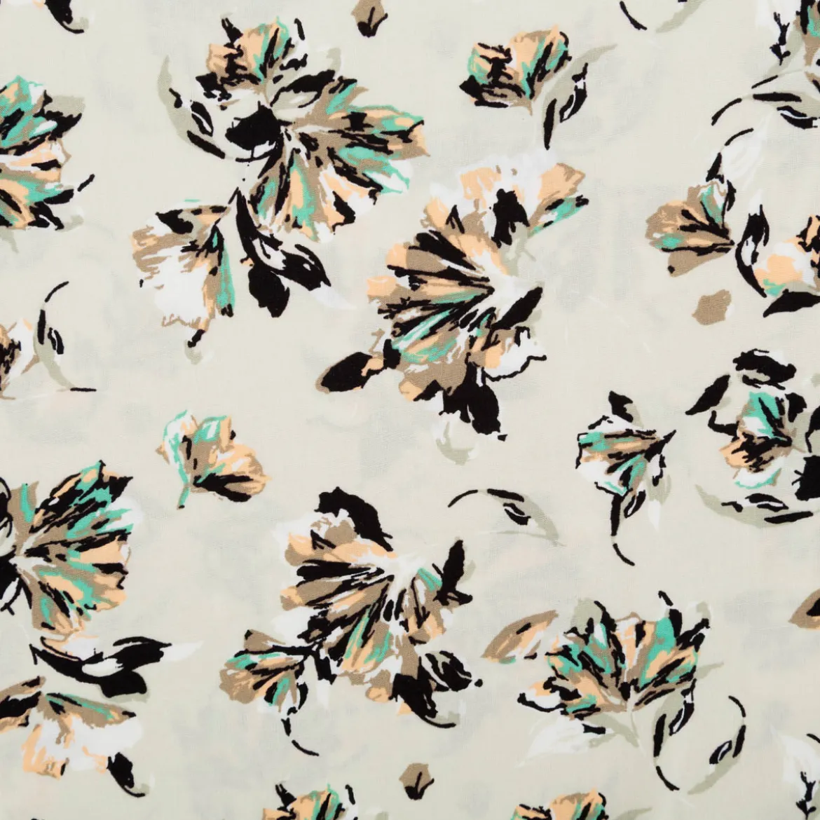 Viskose Stoff Popeline Blumen beige 145cm Breite
