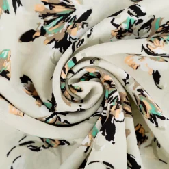 Viskose Stoff Popeline Blumen beige 145cm Breite