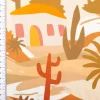 Viskosestoff Popeline Häuser Palmen terracotta senfgelb 1,40m Breite