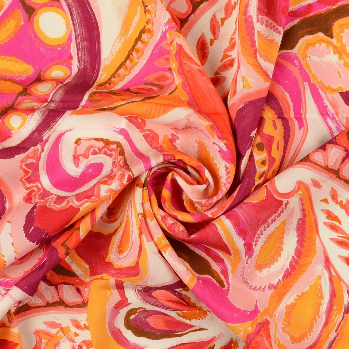 Viskosestoff Popeline Paisley Ornamentmuster rosa digital bedruckt 1,40m Breite