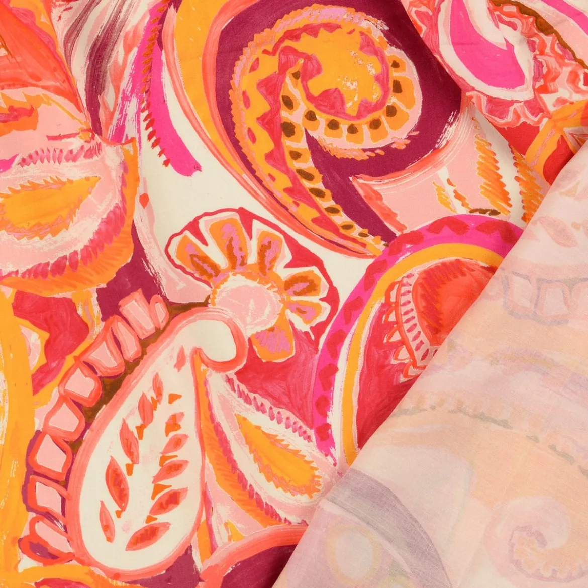 Viskosestoff Popeline Paisley Ornamentmuster rosa digital bedruckt 1,40m Breite