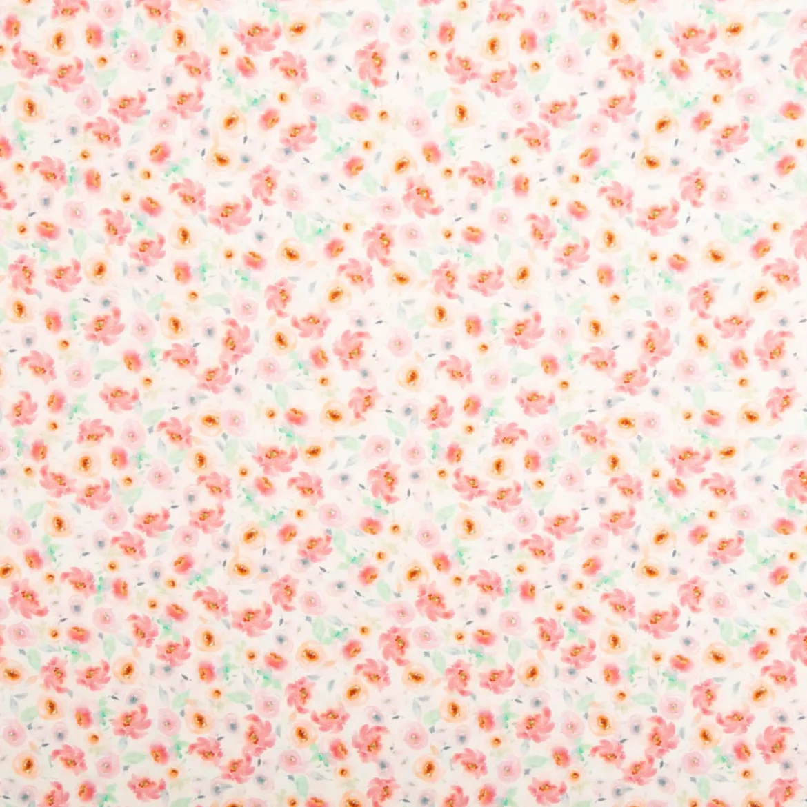 Viskose Stoff Radiance Blümchen Digitaldruck ecru rosa grün 1,40m Breite