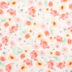 Viskose Stoff Radiance Blümchen Digitaldruck ecru rosa grün 1,40m Breite