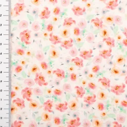 Viskose Stoff Radiance Blümchen Digitaldruck ecru rosa grün 1,40m Breite