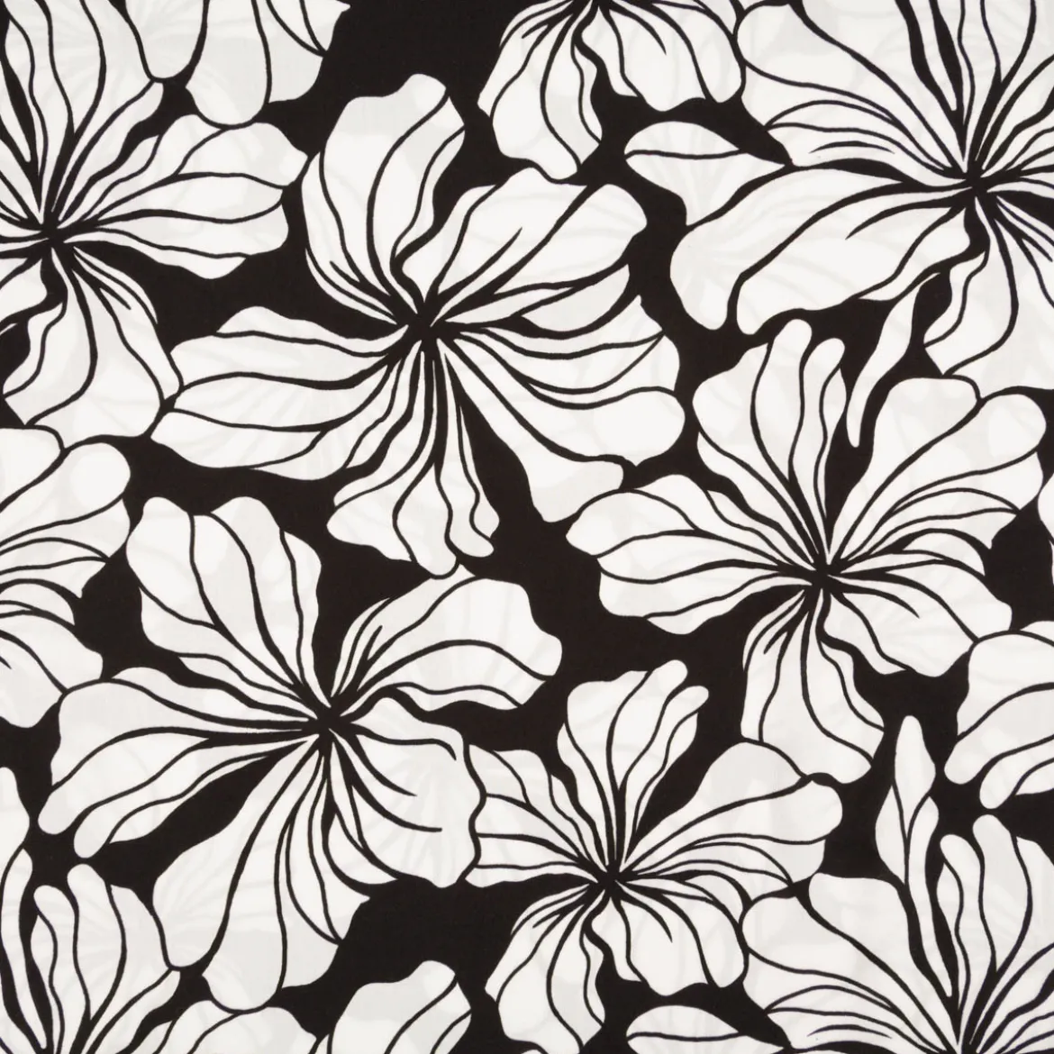 Viskose Stoff Radiance Blüten schwarz weiß 1,42m Breite