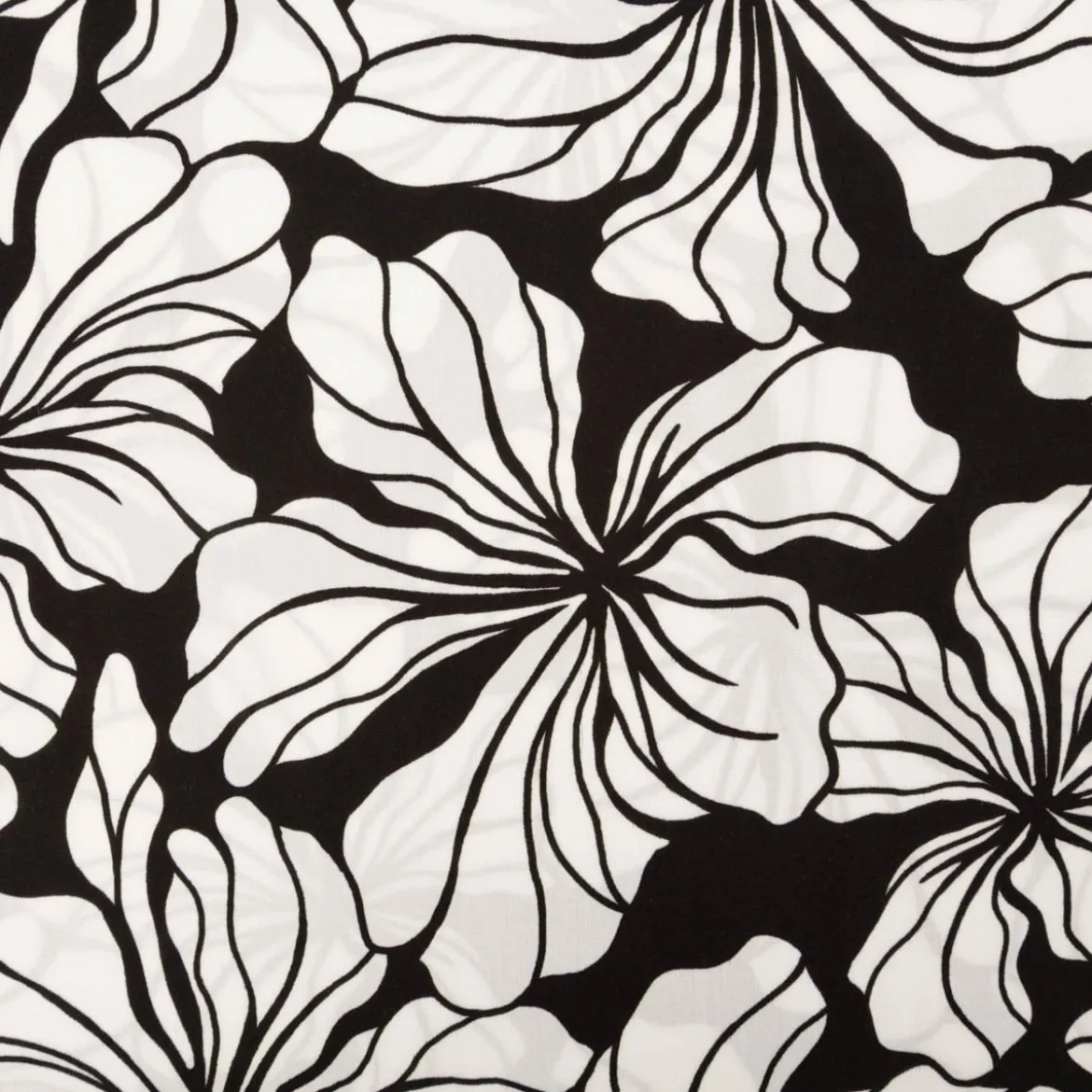Viskose Stoff Radiance Blüten schwarz weiß 1,42m Breite