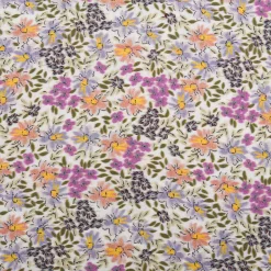 Viskose Stoff Radiance Blumen Blätter Digitaldruck für Bekleidung weiß lila 1,4m Breite