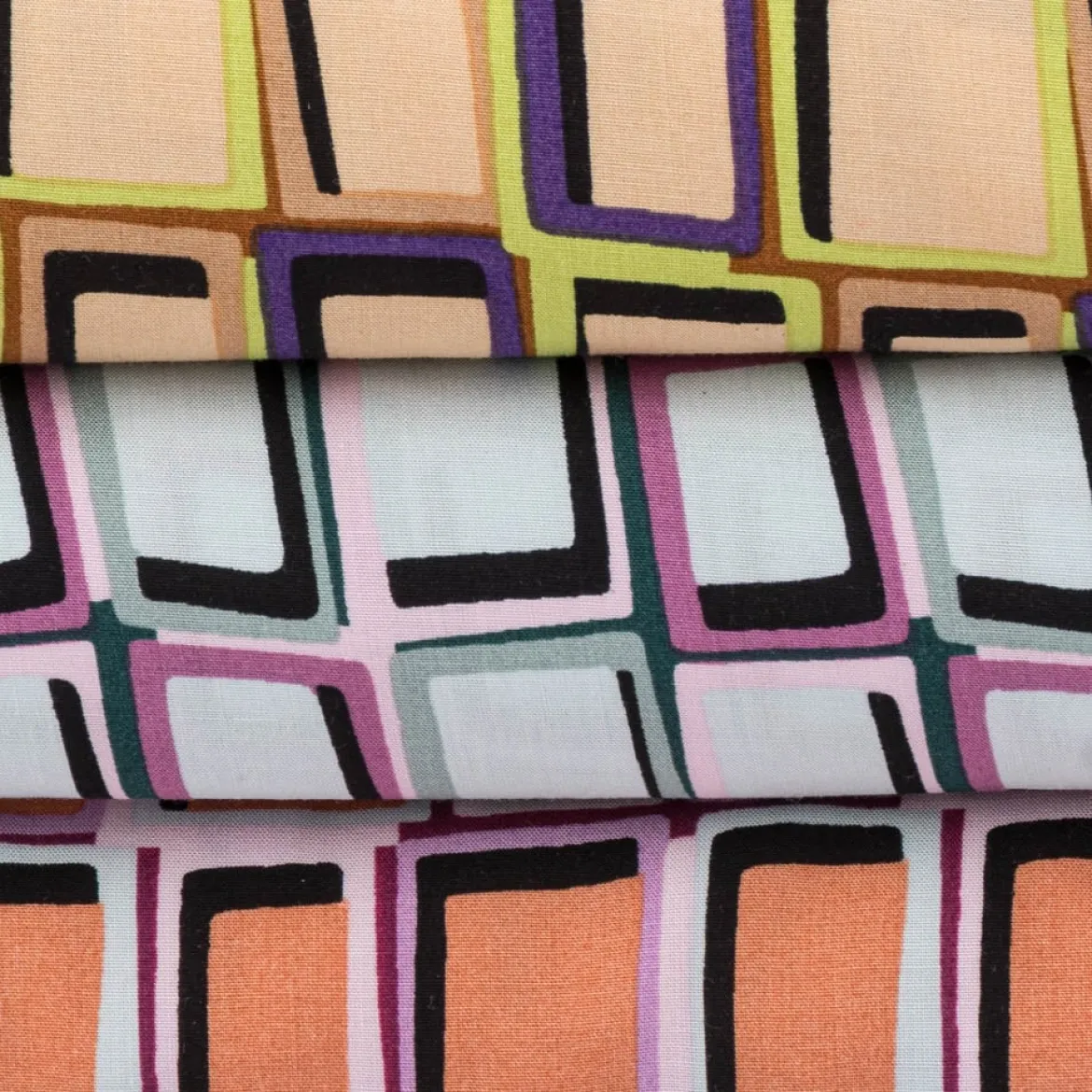 Viskose Stoff Radiance für Bekleidung ABSTRACT Kästchen mint grün lila 1,4m Breite