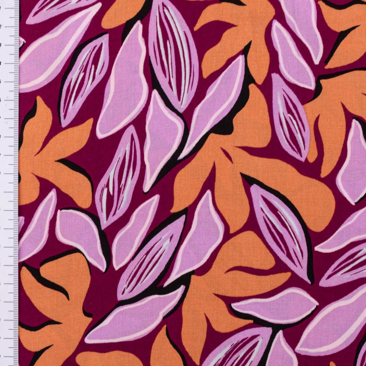Viskose Stoff Radiance für Bekleidung ABSTRACT Blätter violett orange 1,4m Breite