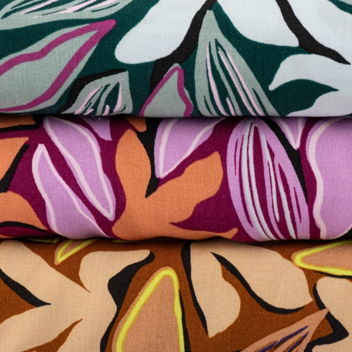 Viskose Stoff Radiance für Bekleidung ABSTRACT Blätter violett orange 1,4m Breite