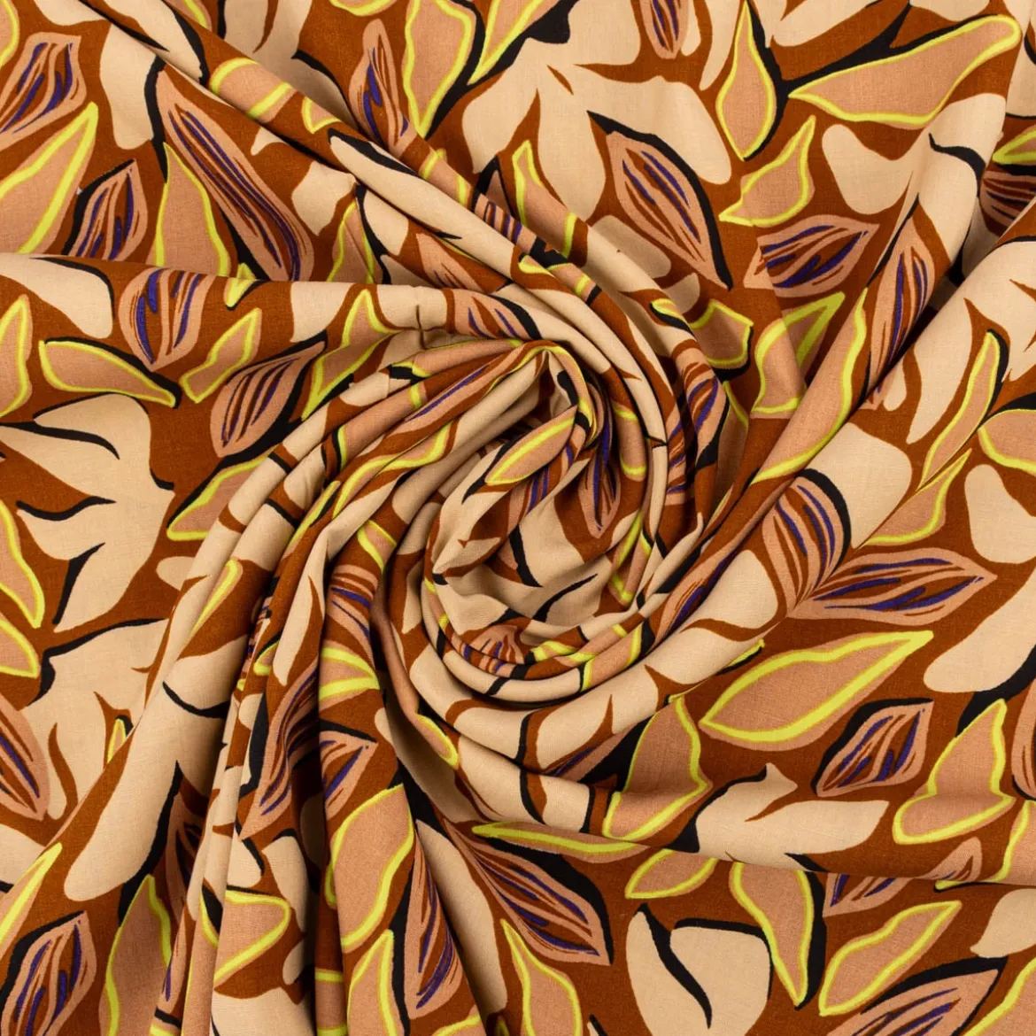 Viskose Stoff Radiance für Bekleidung ABSTRACT Blätter braun beige 1,4m Breite