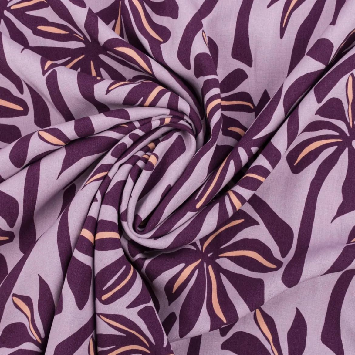 Viskose Stoff Radiance für Bekleidung PALMTREES Palmen violett rosa 1,4m Breite