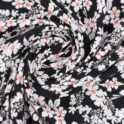 Viskose Stoff Radiance für Bekleidung FLOWERS Blumen schwarz weiß 1,4m Breite