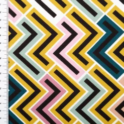 Viskose Stoff Rosella Stretch Retro ZickZack senfgelb bunt 1,38m Breite